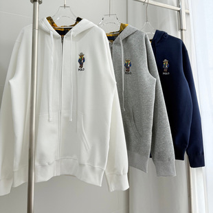 原标可扫码RL拉夫小马刺绣小熊系列拉链卫衣秋冬款连帽休闲外套