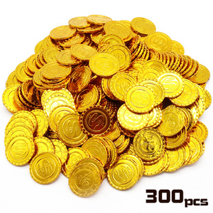 儿童玩具海盗cos道具仿真金币铜银币美元S游戏币双刀骷颅头300枚
