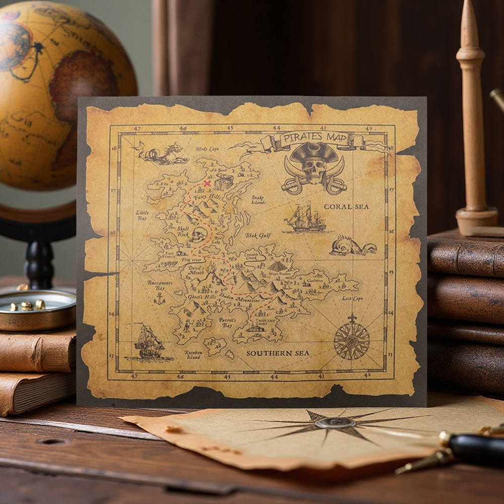 儿童考古道具小地图寻宝游戏藏宝图男女孩玩具密室逃脱背景装饰画