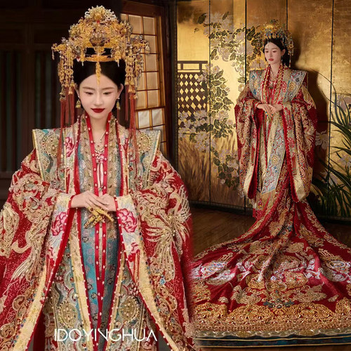 出租奢华大拖尾凤冠霞帔汉服婚服