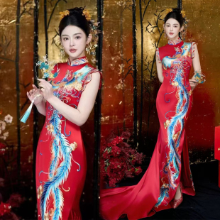 出租中式旗袍婚服五彩凤凰重工刺绣新娘婚礼出嫁订结婚出阁敬酒服