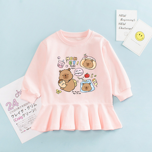 卡皮巴拉衣服儿童裙子 女童连衣裙春秋女孩甜美卫衣裙宝宝洋气秋装