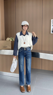 十三行左百兮66655#直筒裤女春秋新款显瘦复古直筒牛仔裤法棍裤