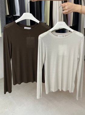 正版JASMIN秋新款女简约修身显瘦天丝羊毛圆领百搭上衣打底衫3360