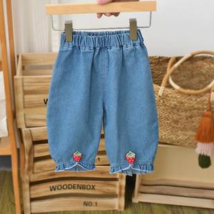 春秋款 子宽松时髦婴儿长裤 洋气休闲裤 儿童宝宝裤 潮韩版 女童牛仔裤