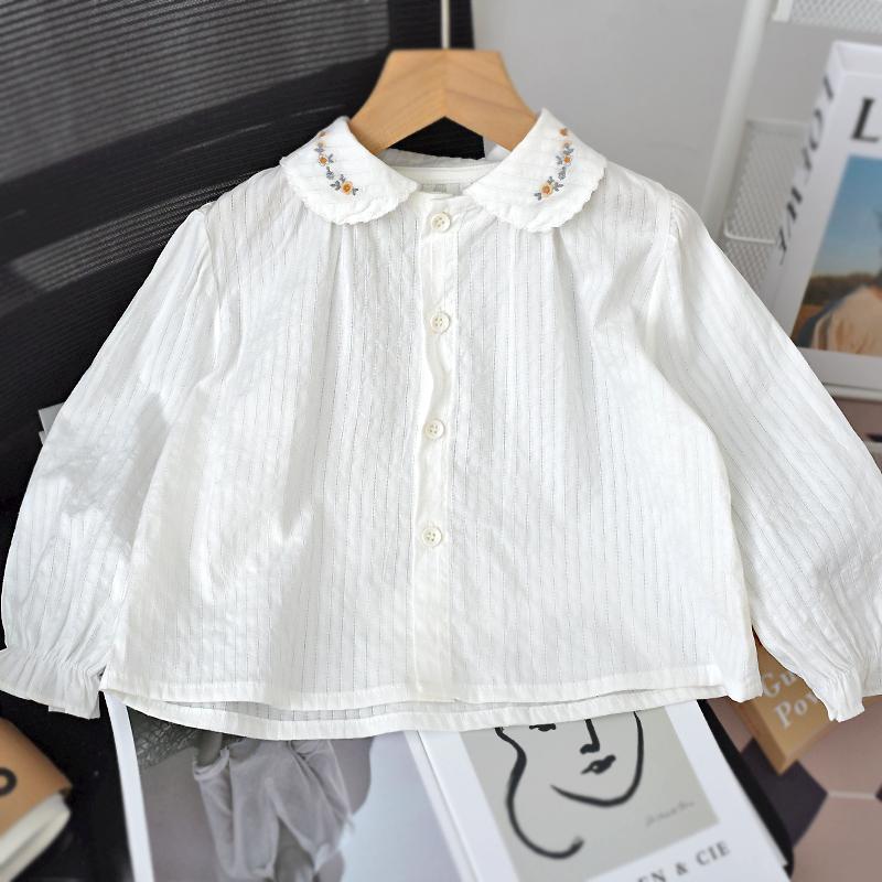 女童长袖衬衫白色春装宝宝纯棉时髦洋气上衣韩版百搭婴儿打底衬衣