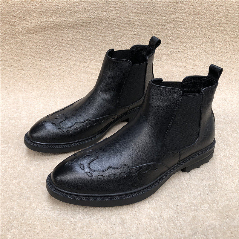 清仓处理断码真皮男靴2018秋款保暖时尚男士棉靴套筒头层牛皮男靴