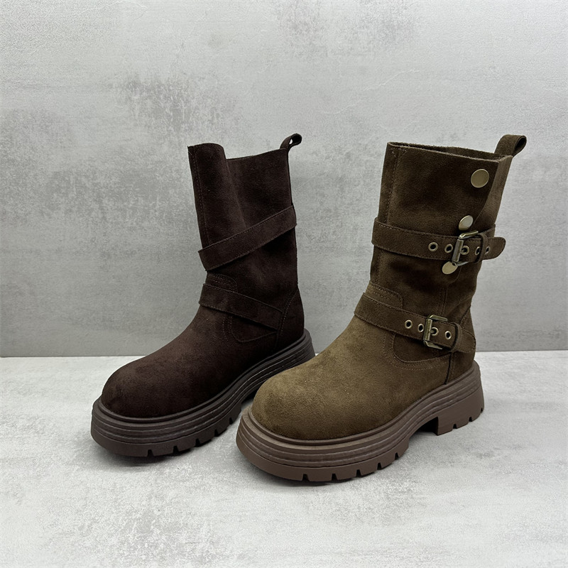 断码处理2025冬季新款女靴英伦风圆头厚底中筒加绒骑士靴舒适棉靴,女鞋,时装靴,淘宝优惠券,粉丝福利购,淘宝优惠卷