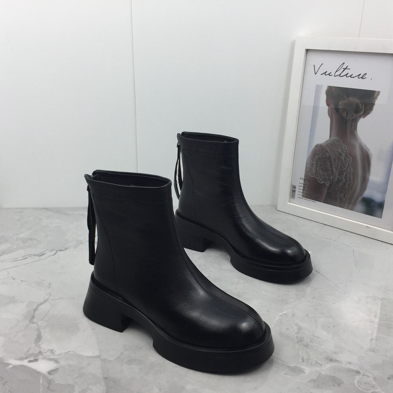 撤柜断码处理真皮2021秋冬新款圆头粗跟后拉链防滑短筒加绒女靴子,女鞋,时装靴,淘宝优惠券,粉丝福利购,淘宝优惠卷