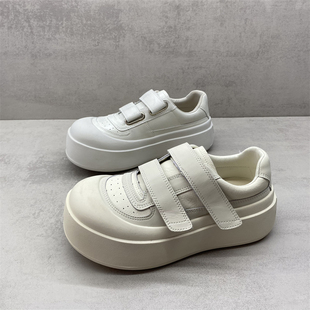 断码处理2025春款真皮女鞋魔术贴圆头厚底增高休闲小白鞋百搭板鞋