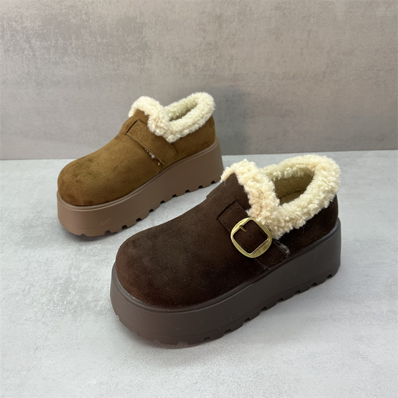 断码女款加绒厚底一脚蹬勃肯棉鞋