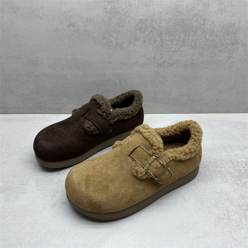 复古加绒保暖勃肯鞋平底女棉鞋