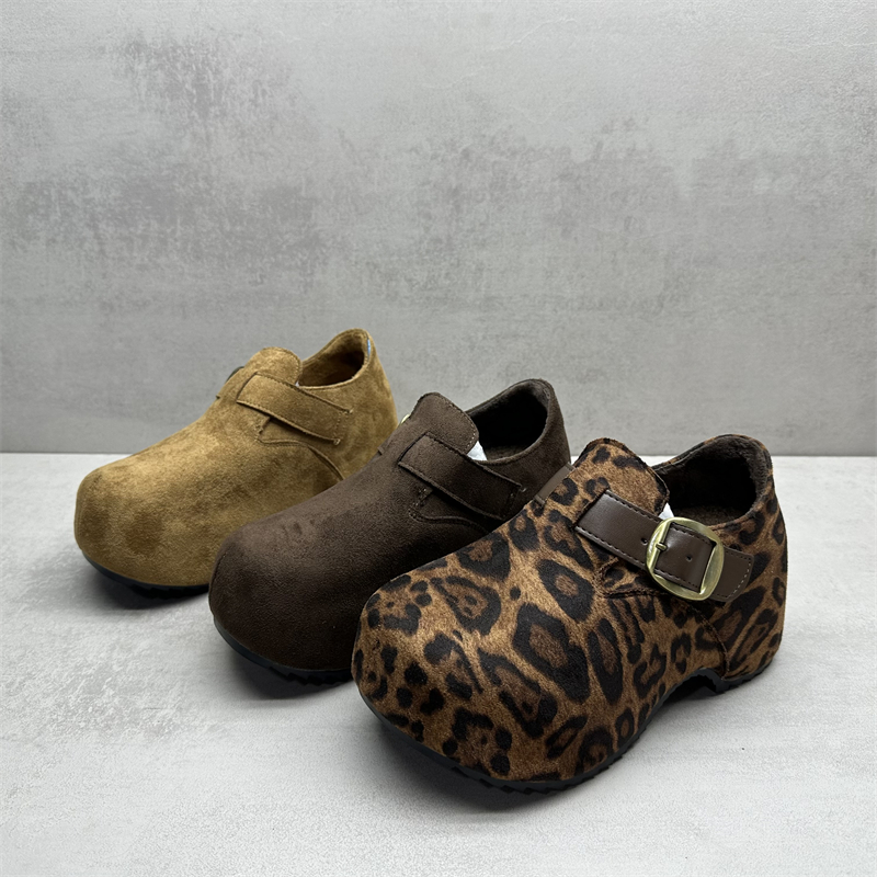 复古百搭圆头豹纹加绒勃肯鞋女鞋