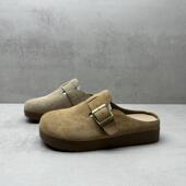 圆头平底舒适百搭懒人包头半拖鞋 断码 真皮女鞋 新款 女 处理2025春季