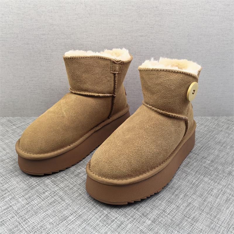 断码处理2025秋冬新款真皮女靴韩版百搭圆头舒适厚底雪地靴女棉靴