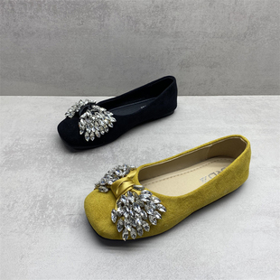 断码处理2025春款女鞋韩版百搭蝴蝶结水钻舒适平底鞋配裙子女单鞋