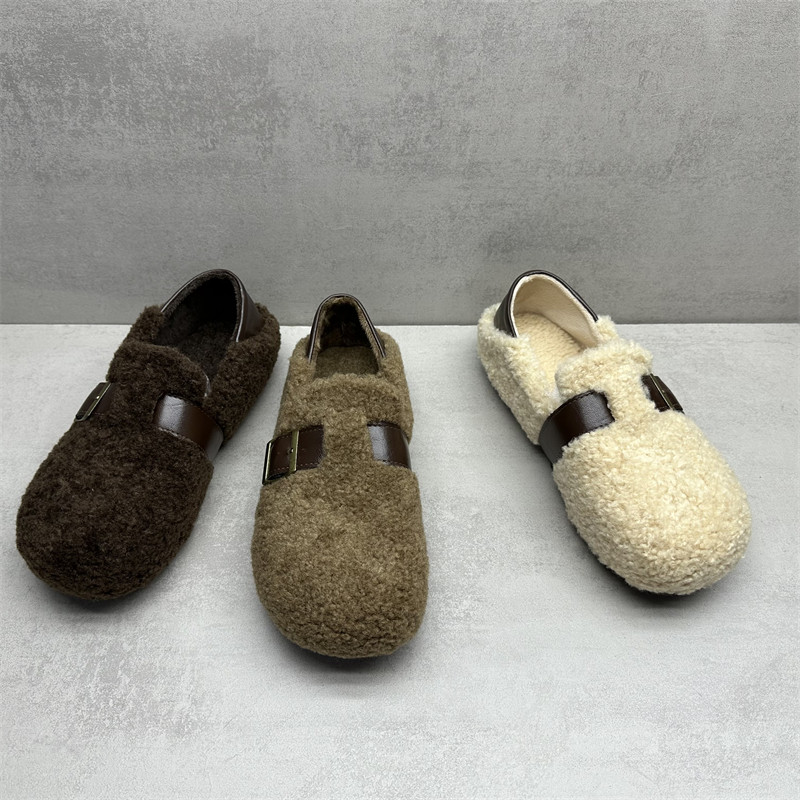 冬季加绒毛毛鞋平底防滑舒适女鞋