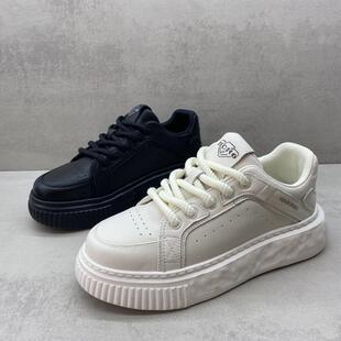 断码处理2024秋冬真皮男鞋百搭圆头系带时尚休闲鞋牛皮厚底板鞋男