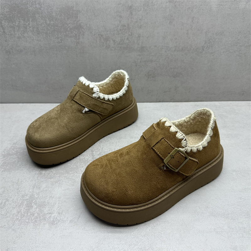 复古圆头一脚蹬厚底加绒勃肯鞋女