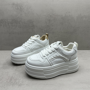 撤柜处理2026春季新款女鞋系带圆头厚底小白鞋增高透气运动休闲鞋