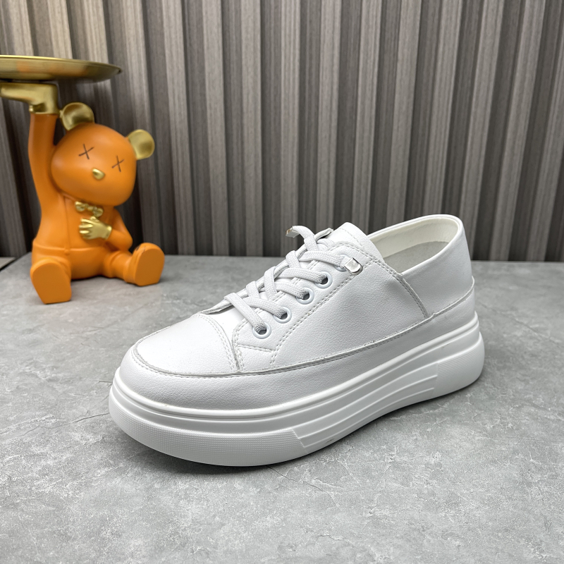 断码处理真皮女鞋春款韩版时尚圆头深口松紧带厚底休闲小白鞋单鞋