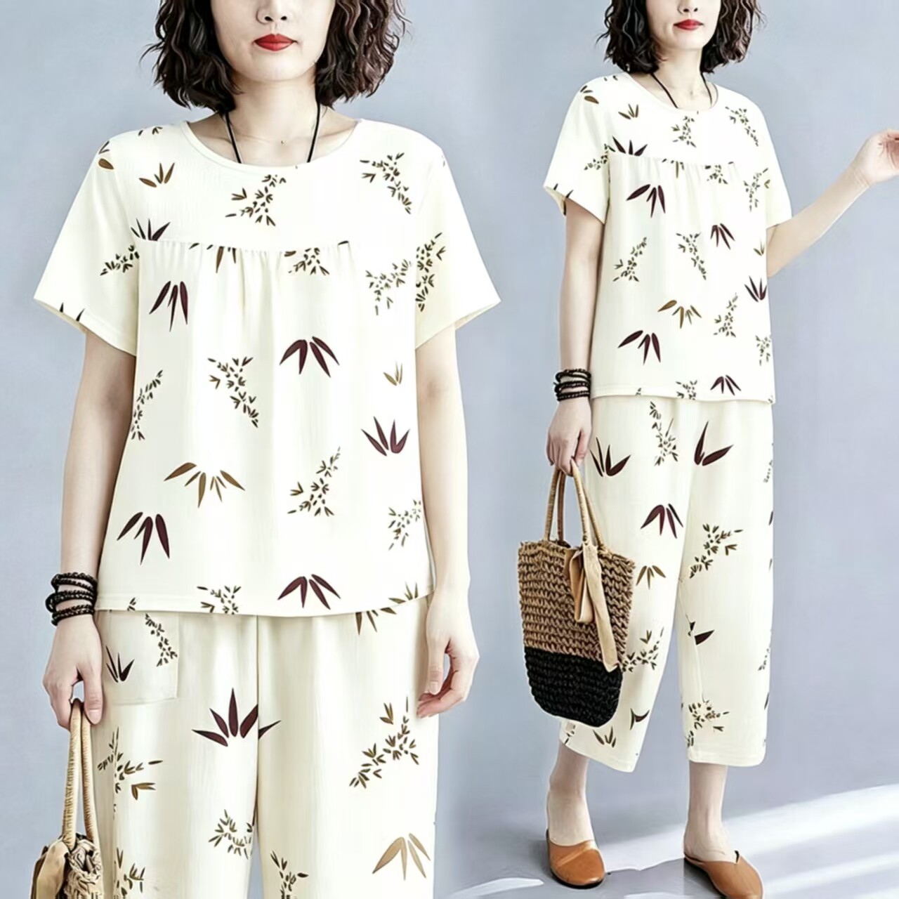 夏季薄款云朵棉妈妈家居服套装