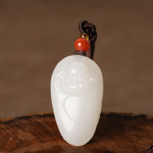 在售9.7克新疆和田玉弥勒佛满皮原皮白玉籽料挂件玉坠苏工无瑕疵