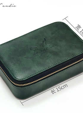 高端PU耳机包耳机盒收纳包大容量耳机包便携耳机包汽车内饰级真皮耳机包pu皮耳机包墨绿色蓝色棕色耳机包收纳
