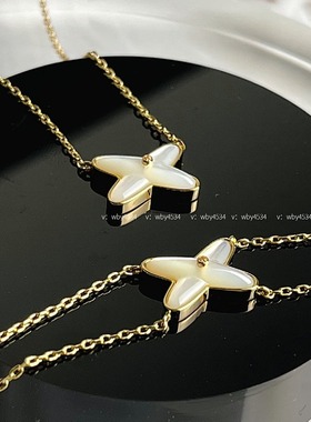 2025v金白贝母交叉耳环女夏轻