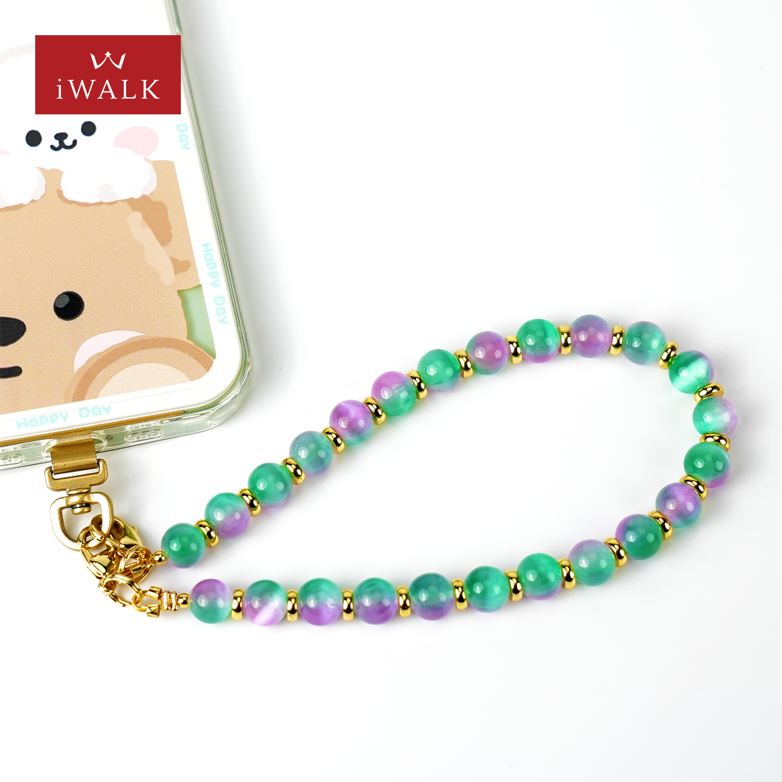 【教师节礼物】iWALK爱沃可小众设计玛瑙猫眼石渐变串珠手机挂链高级时尚简约百搭手腕挂链小清新女手机挂绳