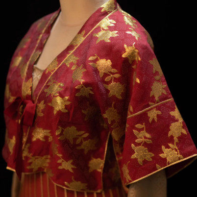[清仓]青泠谷原创武周背子圆领袍汉服套装女印花系带唐风古装