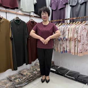中老年妈妈夏季新款天丝休闲短袖t恤衫2025年铜氨丝奶奶休闲套装
