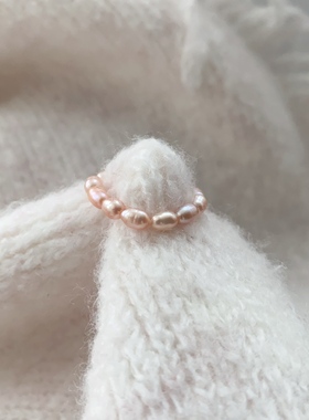 原创天然稀有粉珍珠指环尾戒