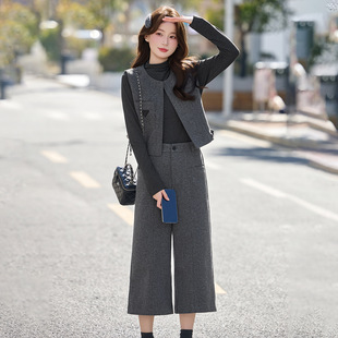 时尚套装2026春季新款女装气质马甲+打底衫+阔腿裤三件套裤YF2697