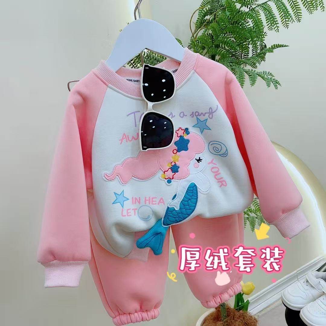 【加绒套装】女童加绒套装儿童美人鱼冬季上衣裤子卡通休闲两件套,童装/婴儿装/亲子装,套装,淘宝优惠券,粉丝福利购,淘宝优惠卷