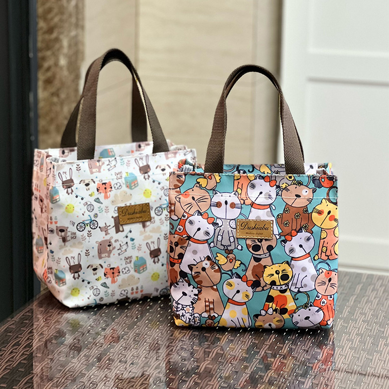 防水小号卡通学生手拎饭碗包手提包保温饭盒袋便当包通勤午餐包