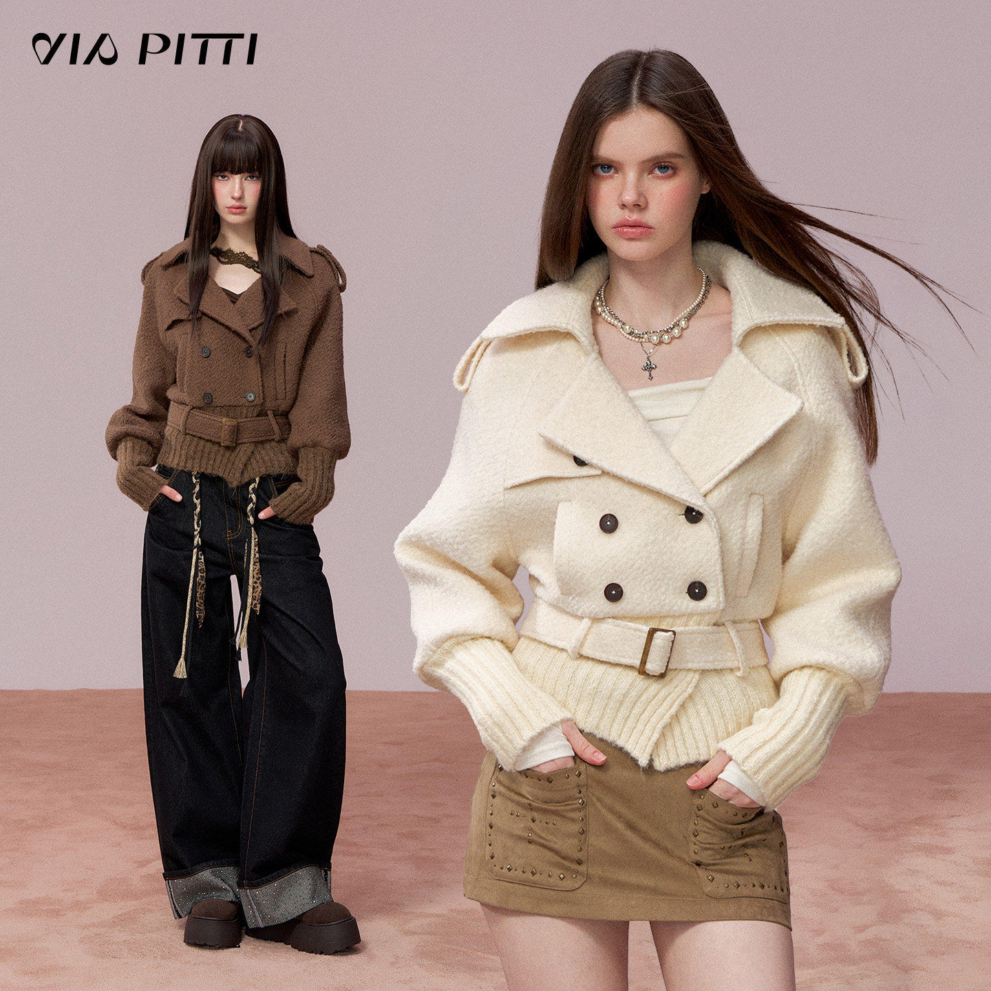 VIAPITTI设计感重工毛衣拼接设计感夹克大衣女装秋冬绵羊毛外套,女装/女士精品,毛呢外套,淘宝优惠券,粉丝福利购,淘宝优惠卷