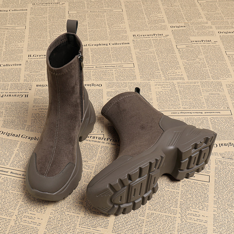 真皮巨好看厚底弹力靴女2025春秋季新款侧拉链增高瘦瘦靴马丁短靴,女鞋,时装靴,淘宝优惠券,粉丝福利购,淘宝优惠卷