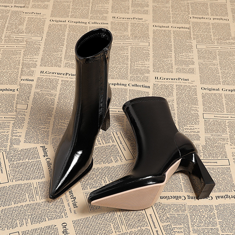 真皮尖头高跟短靴女2025秋冬季新款欧美风气质法式小个子瘦瘦靴子,女鞋,时装靴,淘宝优惠券,粉丝福利购,淘宝优惠卷