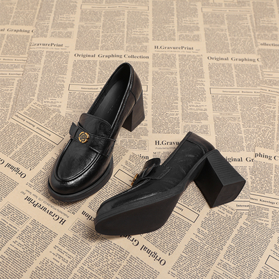 真皮高跟乐福鞋女款2025秋冬