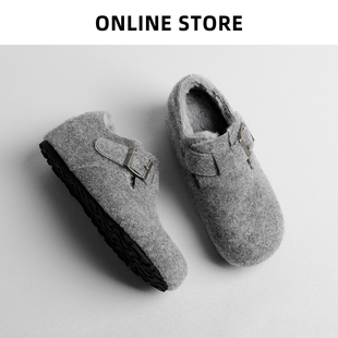 真皮5cm增高版全包加绒勃肯鞋女冬季2025新款灰色懒人保暖毛毛鞋