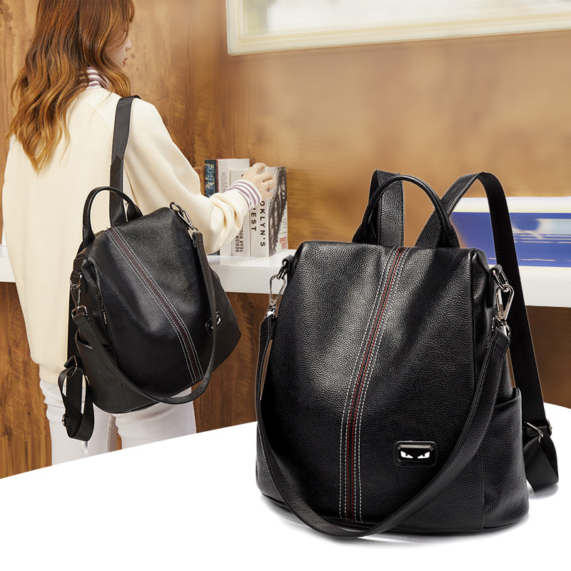 双肩包女时尚2025新款百搭真皮软皮大容量女士休闲背包旅行防盗包