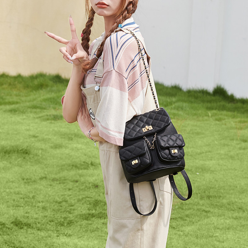 双肩包女2025新款真皮牛皮软皮简约百搭菱格女士背包迷你时尚休闲