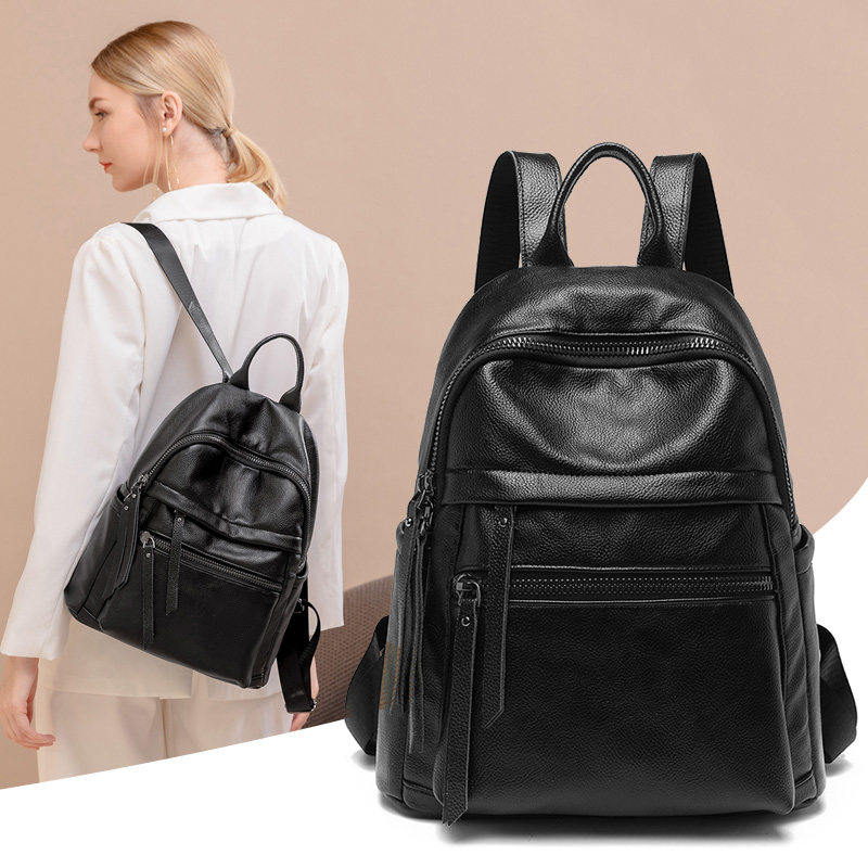 双肩包女2025新款时尚百搭牛皮真皮软皮包大容量女士背包休闲旅行