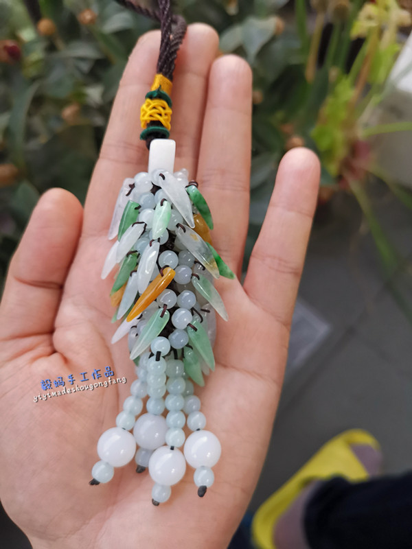 手工编织缅甸翡翠三彩小辣椒车挂招财进宝车内饰品吊坠挂件车饰