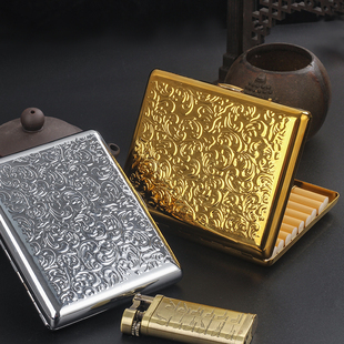 高档双枪铜制加长粗中细烟三用烟盒恪菊花礼盒男士大容量收纳盒