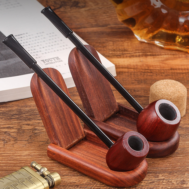 红木大力水手烟斗实木直斗烟草烟丝专用烟斗男士便携小号旱烟袋
