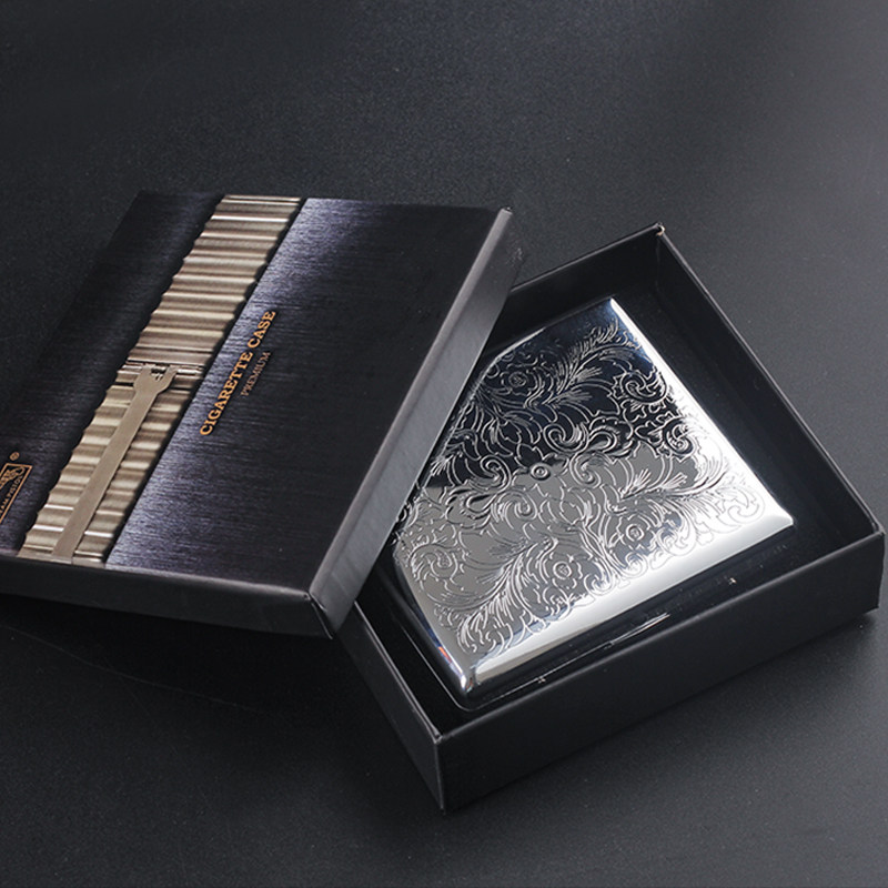 双枪铜制粗烟烟盒便携富贵花花纹20支装粗烟烟盒防潮防压
