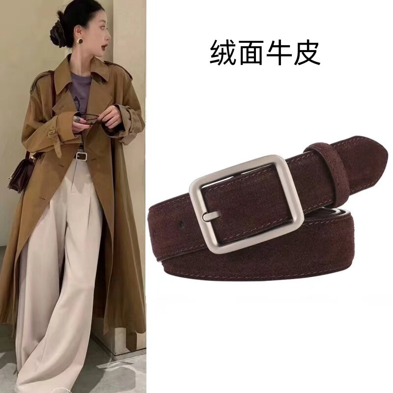 皮带女牛皮绒新款牛皮绒真皮腰带