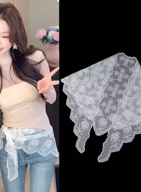 白色蕾丝丝巾美式芭蕾风捏褶屁帘女叠穿百搭蛋糕裙短款网纱裙帘